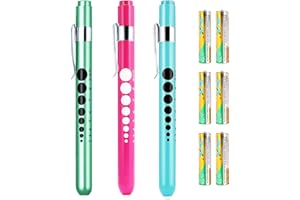 SOONORY Pen Light for Nurses, 3 Pack Medical Pen Lights with Pupil Gauge for Doctor Nurse Student with Varnish Craft Aluminum Alloy Body Penlights, White Light Led, 6 AAA Powerful Batteries