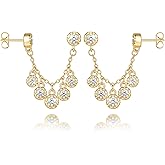 Cendyess Gold Studs Earrings for Women 14K Gold Earrings for Women Double Piercing Chain Stud Earring for Womens Stud Innovative Double-Piercing Design with Cubic Zirconia Earring Studs for Womens