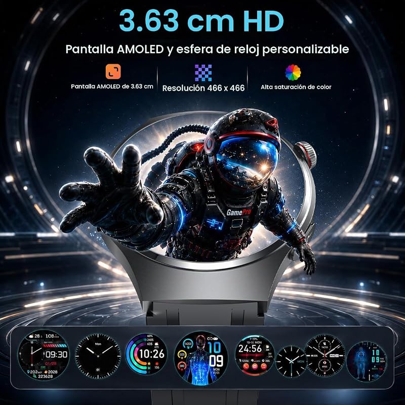 Reloj Inteligente Hombre Smartwatch con ECG+HRV:1.43'' AMOLED Smart Watch con Bluetooth Llamadas 24H Pulsómetro Temperatura Reloj Corporal Arterial Sueño con Presión Reloj Deportivo para IOS Android — foto 4 de 7
