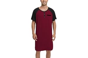 Enjoyoself Mens Cotton Short Sleeve Pyjama Tops Nightshirts Lightweight Sleepwear