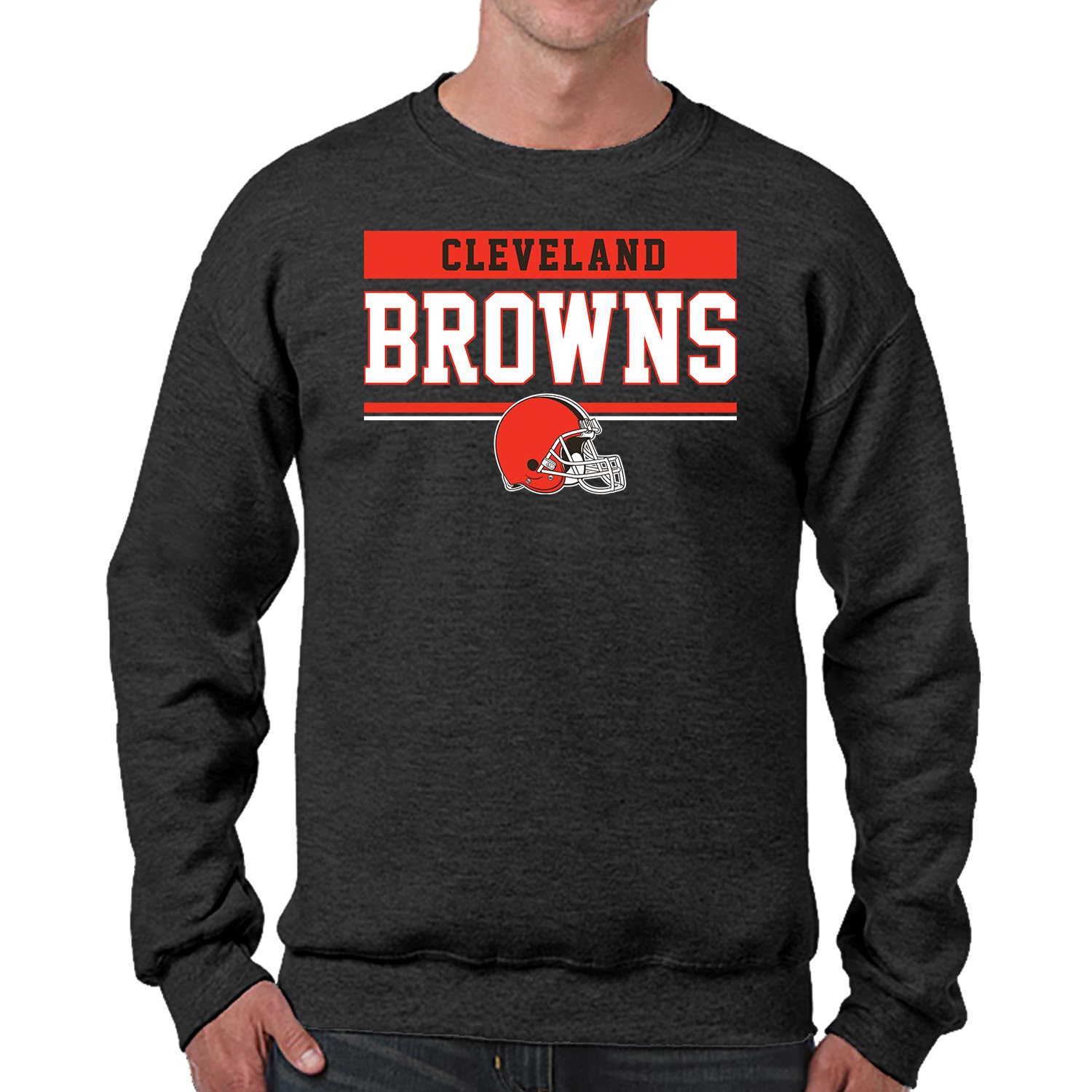 Team Fan Apparel NFL Adult Long Sleeve Team Block Charcoal Crewneck Sweatshirt - Stay Warm & Represent Your Team With Style (Cleveland Browns - Charcoal, XX-Large) Image