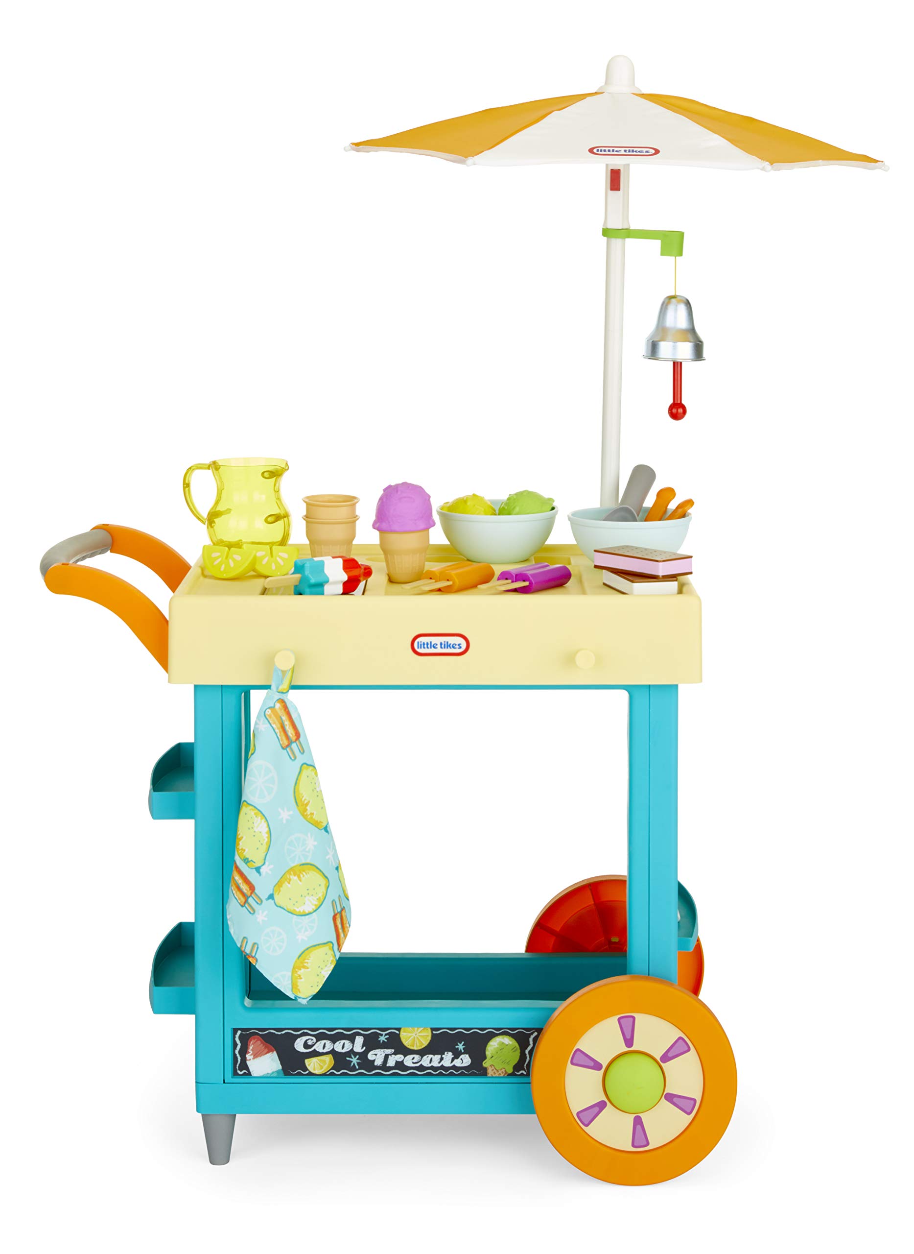 Little Tikes 2-In-1 Lemonade and Ice Cream Stand - Interactive Playset for Kids - With 25 Accessories & Chalkboard - Pushable Cart with Built-In Storage