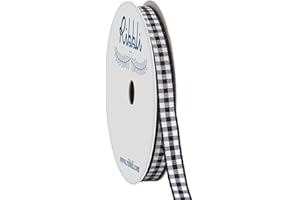 Ribbli Black and White Gingham Ribbon,100% Polyester Woven Edge,1/4 Inch x 10 Yard,Plaid Ribbon,Buffalo Checked Ribbon (Black 1)
