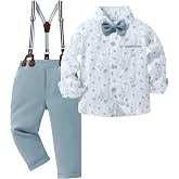 ZOEREA Toddler Baby Boy Suit Clothes Formal Wedding Dress Outfits 12M-10Y | Long Sleeve Gentleman Dress Shirt, Suspender Pants Sets, Bowtie, Ring Bearer, Birthday Baptism, Church, Kids, Fall Winter.
