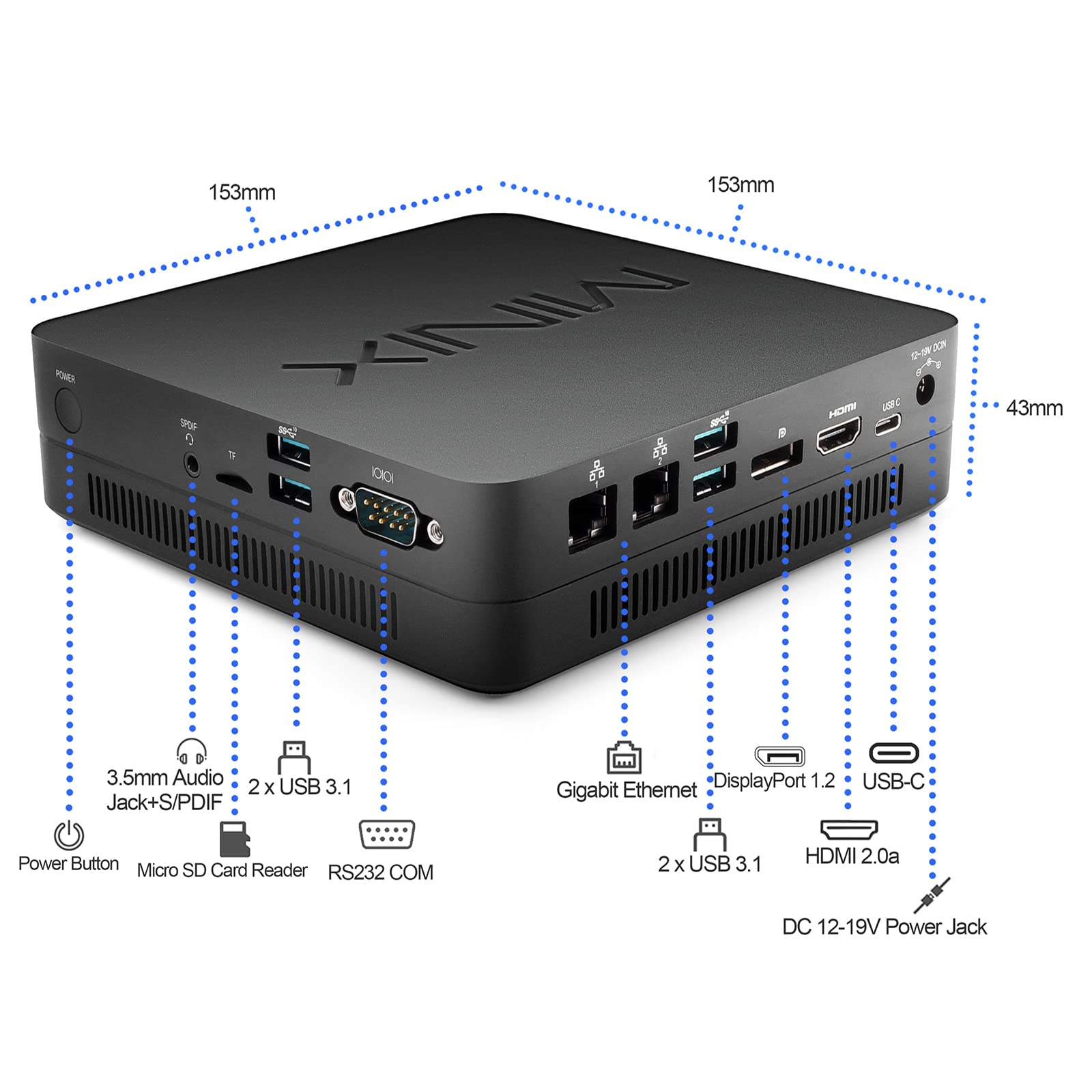 MINIX NGC-5, Intel i5-8279U Mini PC 8GB/256GB M.2 NVMe SSD, Triple 4K @ 60Hz Display/HDMI 2.0/ USB-C/DP/2xGigabit Ethernet/4USB 3.1. Support 4G LTE, SSD (SATA), Auto Power On