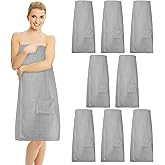 Tigeen 8 Pcs Waffle Body Bath Wrap for Women Knee Length Bath Towel Wrap with Pocket Adjustable Closure for Spa Shower