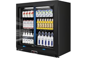 Bluelinecool Back Bar Cooler with 2 Glass Sliding Doors, 7.4 cu.ft Commercial Counter Height Refrigerator with LED Lighting, Mini Fridge Cooler for Soda Drinks, Beer, Wine
