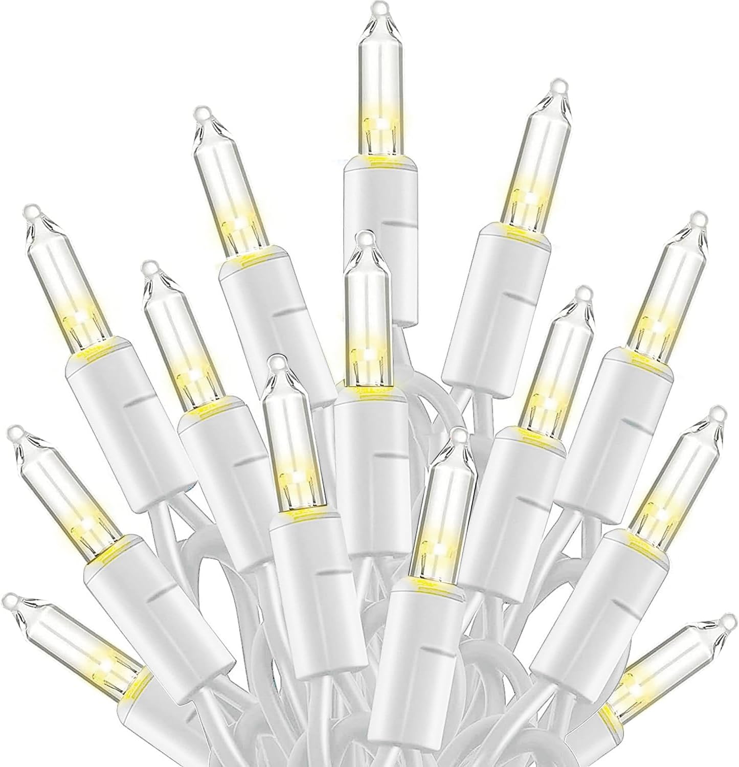 String Lights - TW SHINE Warm White Christmas Lights, 20FT 100 Count Incandescent White Wire Christmas Tree Lights, Waterproof Xmas String Lights for Outdoor Indoor Home Party Decorations