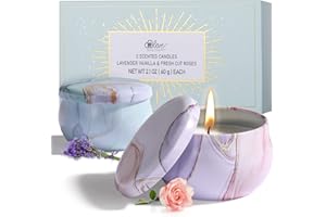 BODY & EARTH # LOVE 2-Pack Soy Candles Gift Set - Lavender, Vanilla, Rose Scents in Portable Tin Jars - for Home, Travel, Spa