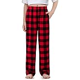 IHU Cotton Girls Pajama Pants Soft Flannel Woven Kids Pj Bottoms Plaid Lounge Pants Sleepwear with Pockets