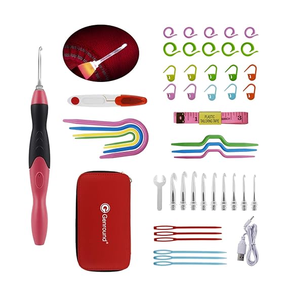 LED Häkelnadel Set,Genround Häkelnadel Set,46 Stück Softgriff LED Häkelhaken mit Chrochet-Köpfe,Häkelstich-Marker - Entworfen
