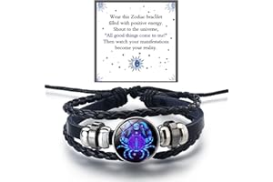 DIOWUS Zodiac Signs Spirit Bracelet For Women Men, 12 Constellation Leather Multilayer Handmade Woven Adjustable Bracelets Unisex Glow in the Dark Zodiac Jewelry Birthday Gifts