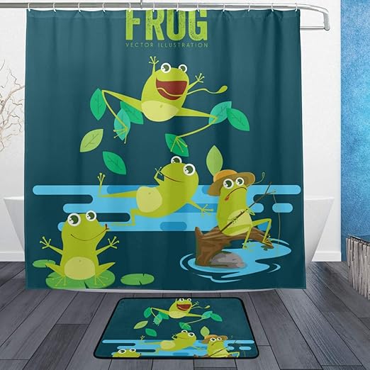 Amazon Com Lorvies Frog Bathroom Set Polyester Fabric Shower Curtain 72 X 72 Inch With Bath Mats Rugs 15 7 X 23 6 Inch 12 Rings Home Kitchen