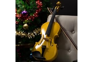 ARTALL 4/4 Handmade Student Acoustic Violin Beginner Pack with Bow, Hard Case, Chin Rest, Spare Strings, Rosin and Bridge, Glossy Yellow