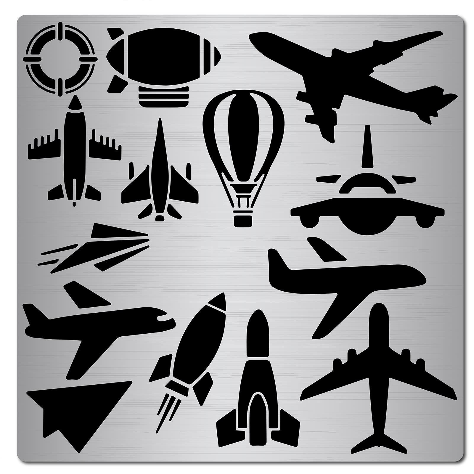 GORGECRAFT 6.3 Inch Metal Air Transport Stencil Cartoon Airplane Template Stainless Steel Floral Painting Reusable Templates Journal Tool for Painting, Wood Burning, Pyrography and Engraving — image 1