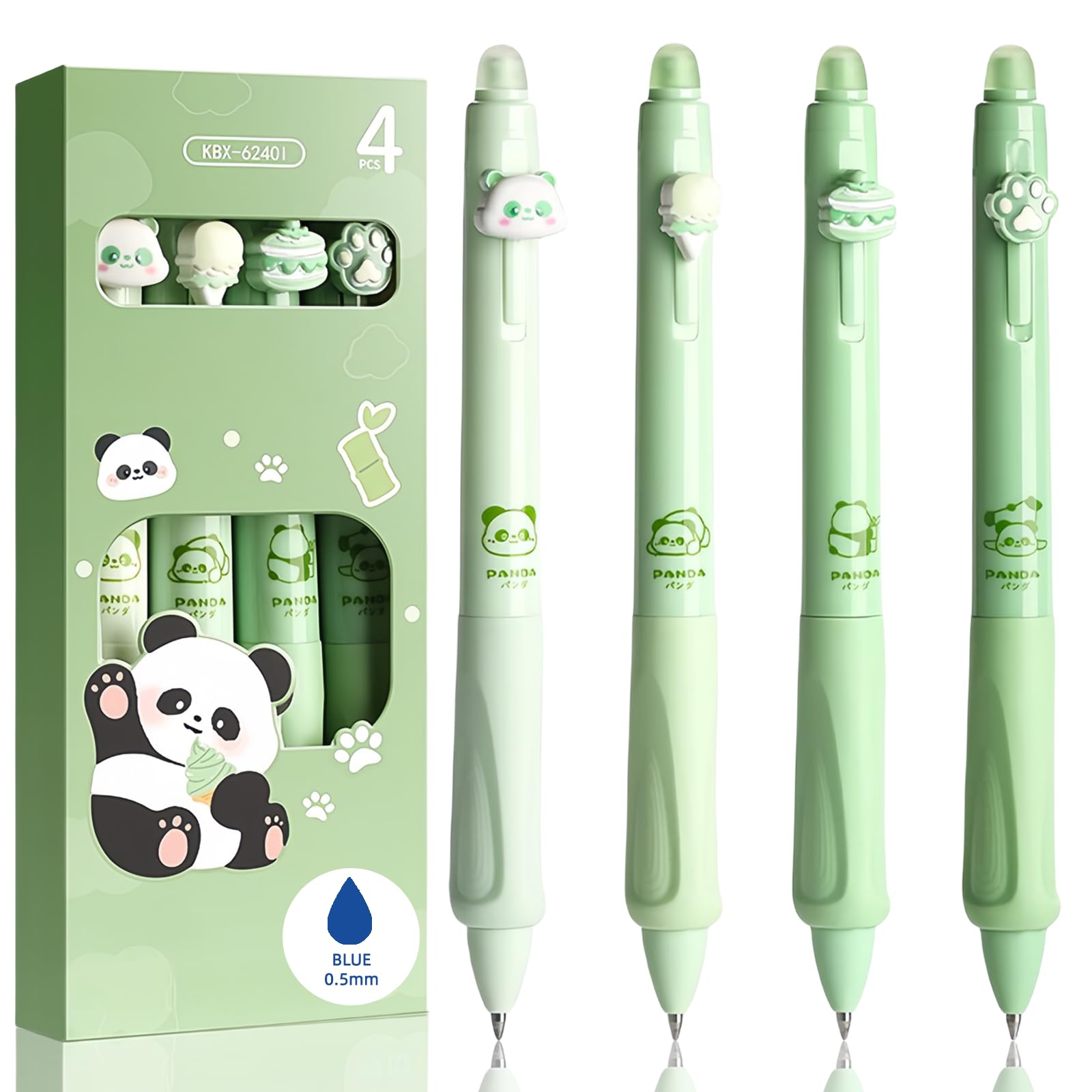 Radierbarer Kugelschreiber Set Mit 4 Tier-Stifte - Panda Pfote, Eiscreme, Kuchen - Kugel Zum Entfernen Der Tinte - Blau - Durchmesser 0,5 - Radierbar