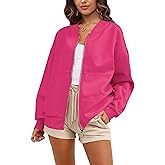 SuperPrity Women Crewneck Zip Up Sweatshirts Long Sleeve Oversized Jacket Coat Pocket Casual Hoodie 2024 Fall Trendy Outfits