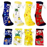 Kephay Magnetic Holding Hands Socks - Funny Summer Elements Smiley Socks Gifts for Women & Men, Teens, Couples, Friends