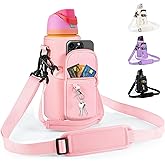 Icesip Water Bottle Carrier Bag with Strap for Owala FreeSip 24/32oz with Detachable Phone Pocket for Owala Accessories 24/32oz Water Bottle Sleeve for Walking Camping Gym