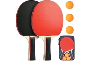 OFKP Table Tennis Set, 2 Rackets, 3 Balls, Black, Red, Yellow