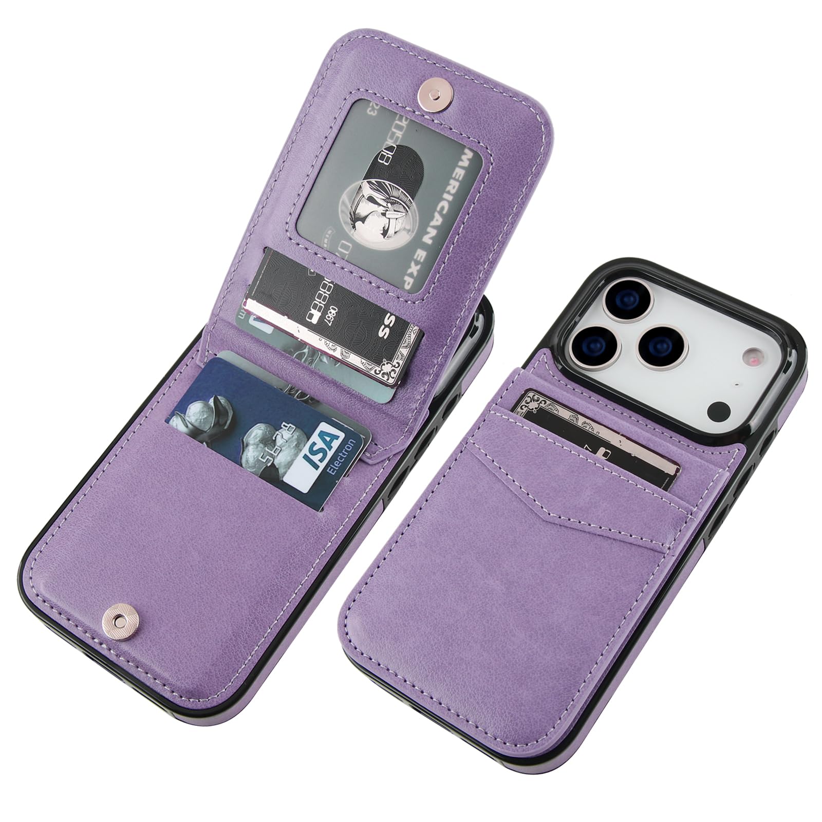 KIHUWEY Compatible with iPhone 17 Pro Case Wallet with Credit Card Holder, Flip Premium Leather Magnetic Clasp Kickstand Heavy Duty Protective Cover for iPhone 17 Pro 6.3 Inch (Purple)