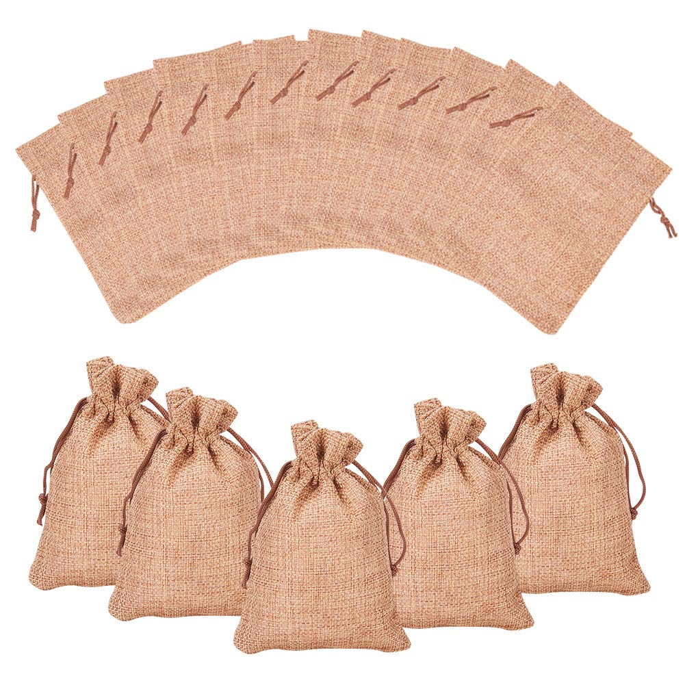 NBEADS 100 Pcs Drawstring Burlap Gift Bags, Wedding Sacks Jewelry Pouch Party Favor Bags, 13.5x9.5cm