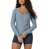 ODODOS Women's Long Sleeve Henley T-Shirt – Ultra Soft odSTRATUM Tech Tee, UPF 50+ Button V-Neck Top
