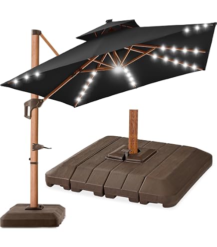 Best Choice Products 10x10ft Cantilever Patio Umbrella w/Base Included, Solar LED Lights 360 Rotation Large Offset Hanging Outdoor Shade for Deck Pool Backyard w/Stand – Baby Blue : Patio, Lawn