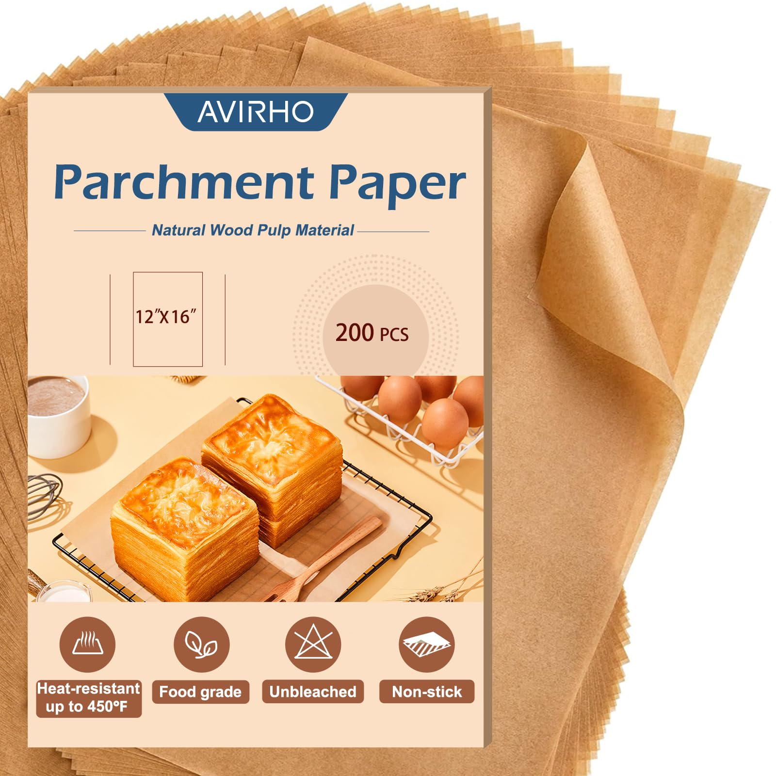 Parchment Paper Baking Sheets, 12 x 16 Inch, 200Pcs Precut Non-Stick Baking Parchment Sheets for Baking, Cooking, Grilling, Air Fryer and Steaming, Holiday Unbleached Paper Liners Fits for Half Sheets Image Parchment Paper Baking Sheets, 12 x 16 Inch, 200Pcs Precut Non-Stick Baking Parchment Sheets for Baking, Cooking, Grilling, Air Fryer and Steaming, Holiday Unbleached Paper Liners Fits for Half Sheets Image