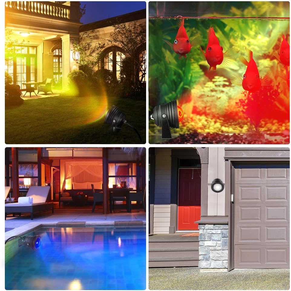 RUICAIKUN LED Flood Light 10W Waterproof Outdoor US Plug RGB Light with Remote Control (DC/AC 12V),Above Ground LED Spotlights: Home Improvement