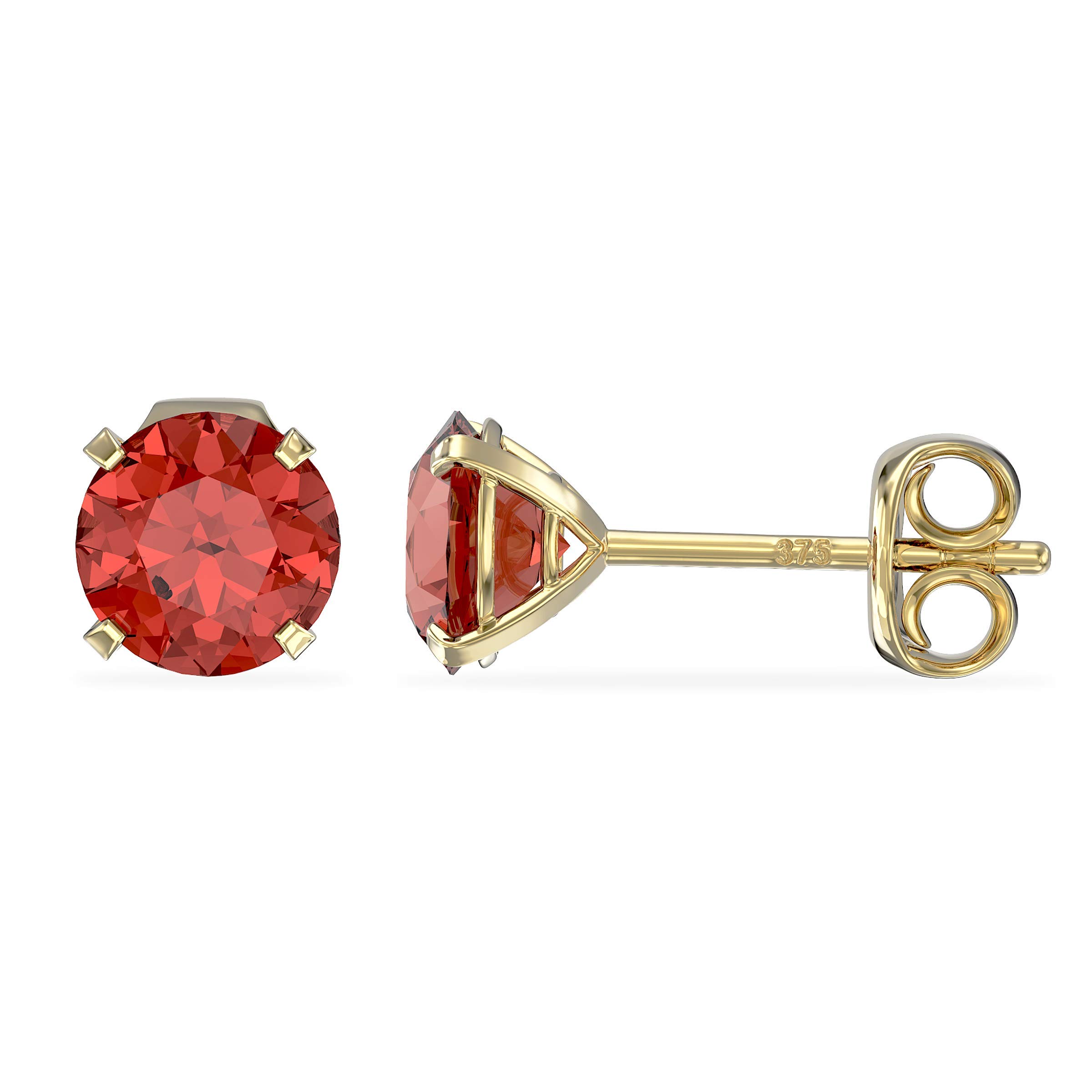 Aeon Birthstone Stud Earrings - July Red Ruby | 9ct Yellow Gold & Cubic Zirconia Diamond | Polishing Cloth Included | 4 Pronged Stone