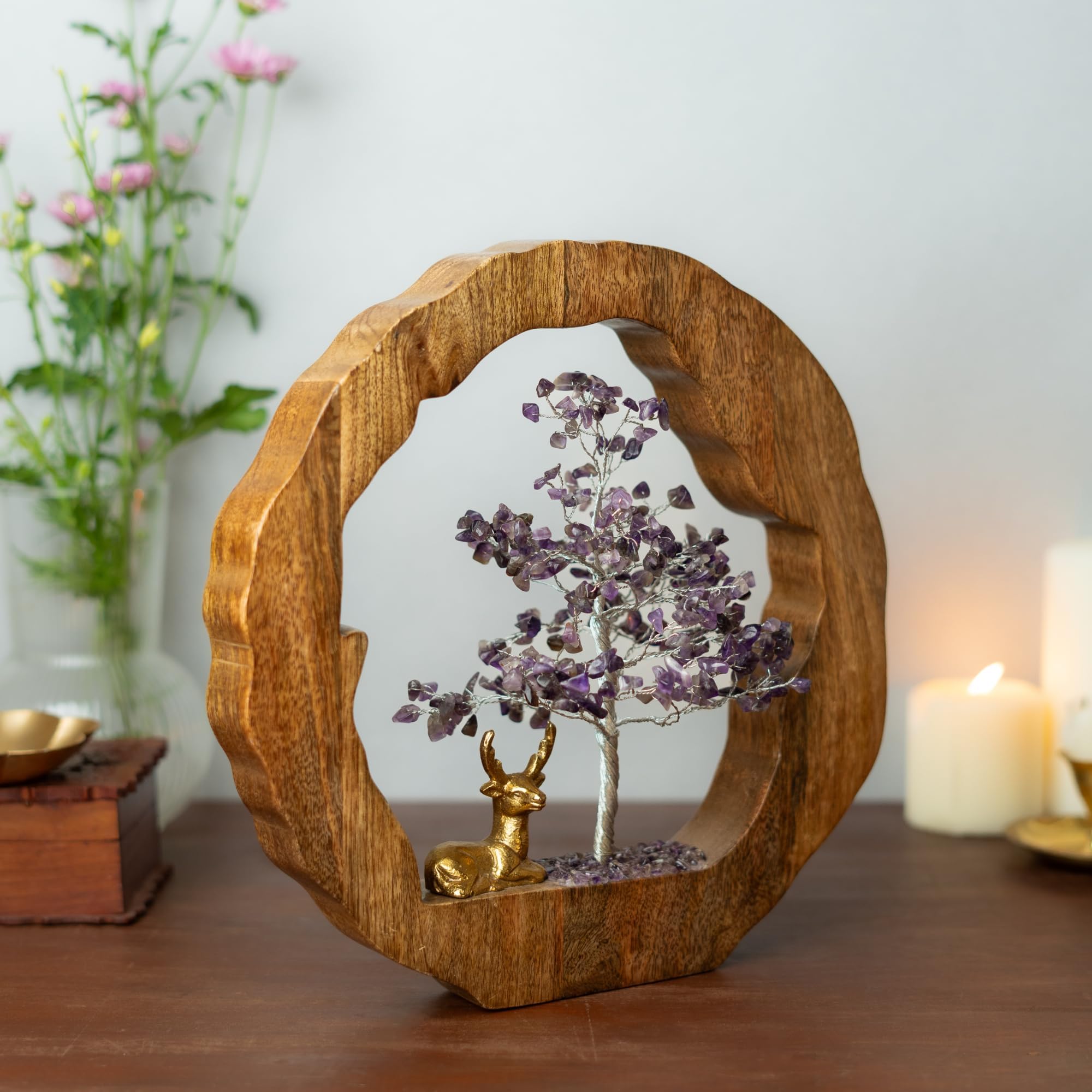 Photo 1 of **BROKEN**RITUALISTIC Amethyst Crystal Tree with Reindeer Handcrafted Feng Shui Gemstone Bonsai Tree Chakra Handmade Home Decor Wealth & Luck Crystal Showpiece Decorative Spiritual Gifts Valentine's Day Gifts