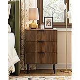 AEPOALUA Nightstand with 3 Drawers,Fluted Bedside Table for Bedroom, Walnut End Table with Storage,Farmhouse Night Stand for Living Room