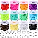 Lanyard String, Cridoz Gimp String Kit with 12 Rolls Plastic Lacing Cord, 20 Pcs Snap Clip Hooks, 20Pcs Key Chain Ring Clips,