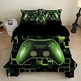 PALENVILI Boys Gamer Comforter Set 6 Pieces Twin Size Gaming Bedding Set with Sheets Video Game Console Bed in a Bag for Kids Girls Teens (Green, Twin)