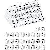 130Pcs FIVEIZERO Silicone Letter Beads, 12mm A-Z Alphabet Beads,Square Bead for Bracelets and Keychains, Large Letter Bead for Necklaces and Lanyards Making(White)
