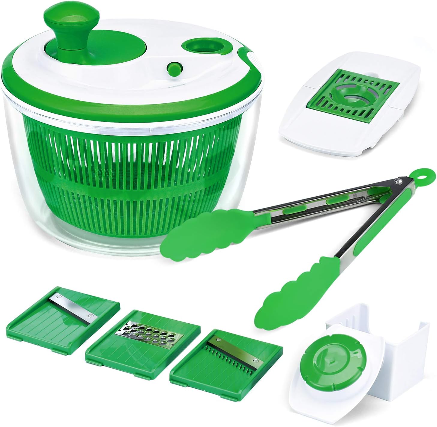 Iseason Salad Spinner, Large Vegetable Washer Dryer with Bowl, Lettuce Washer with Vegetable Chopper, Onion Slicer Food Dicer๏ผ5L large Capacity (with Food Clip)