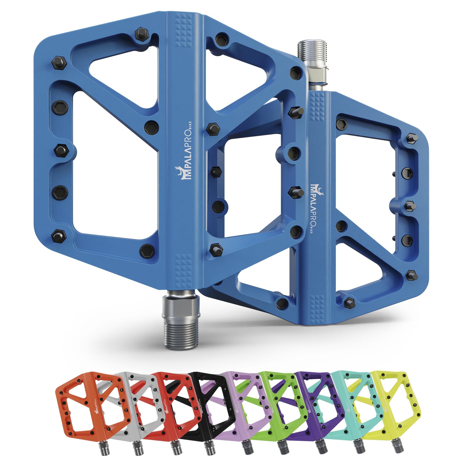 IMPALAPRO - Bike Pedals Nylon Fiber Selaed Bearing 9/16" - Non-Slip MTB pedals - Lightweight and Wide Flat Platform cycling Pedals for BMX Road MTB E-Bike (Blue)