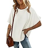 Dokotoo Women's Casual Oversized Short Sleeve Solid Color Loose Texture Knit Tunic Tops Blouses
