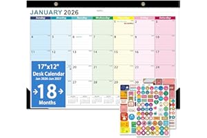 DAYVORAX 2026 Desk Calendar - 18 Monthly Calendar 2026-2027, Jan 2026 - Jun 2027, 17" x 12", Large Desk Calendar 2026-2027 with Thick Paper, Large Blocks, Stickers, Home or Office Calendar for Easy Organizing