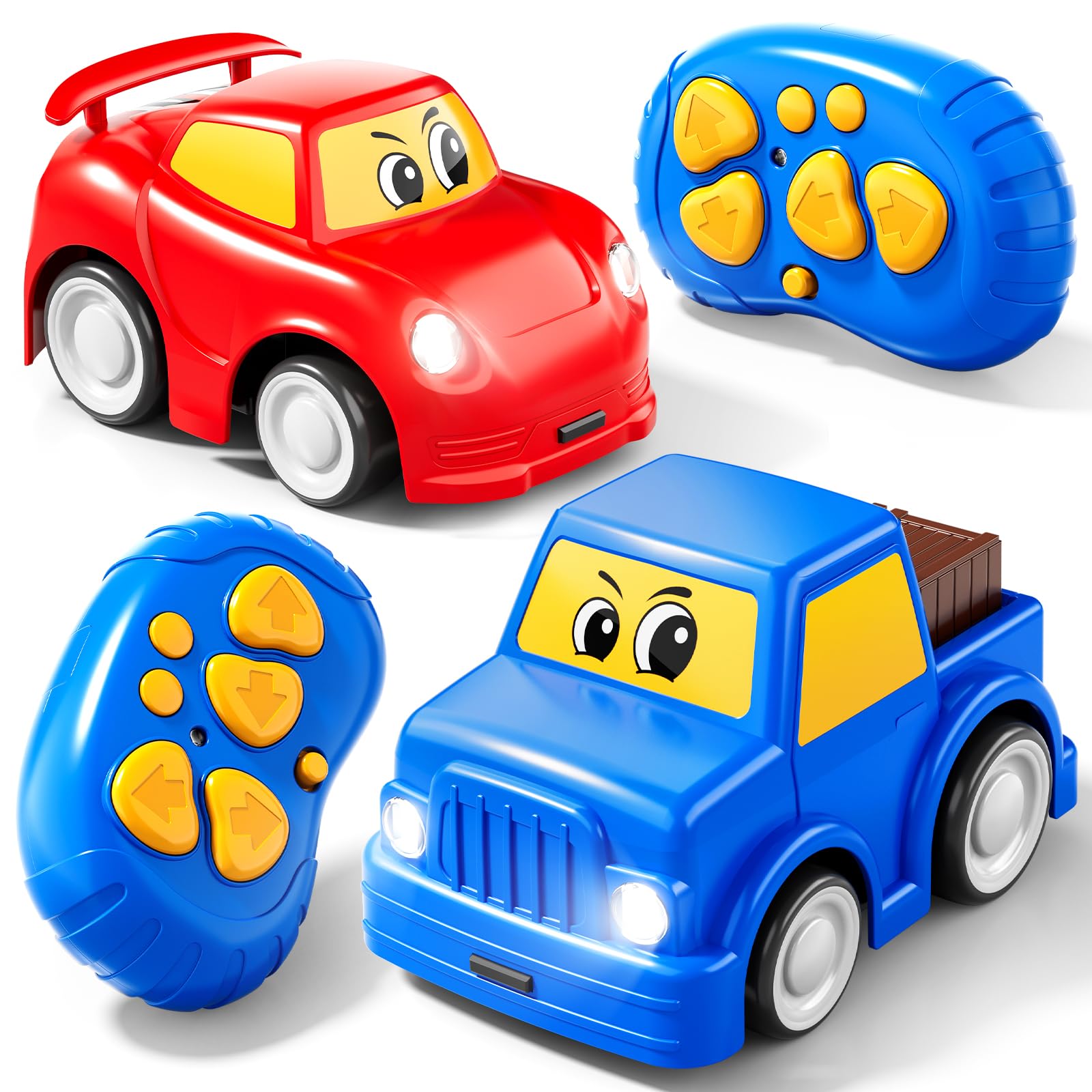 Photo 1 of DULONIME Remote Control Car 2 Year Old, Toddler RC Cars Ages 2-4 Boy, 2-Pack 2.4 GHz Truck and Race Car with Sound and Light, Easy Electrical Remote Control Toy Gifts for Boys Girls 3 4 5+ Year Old
