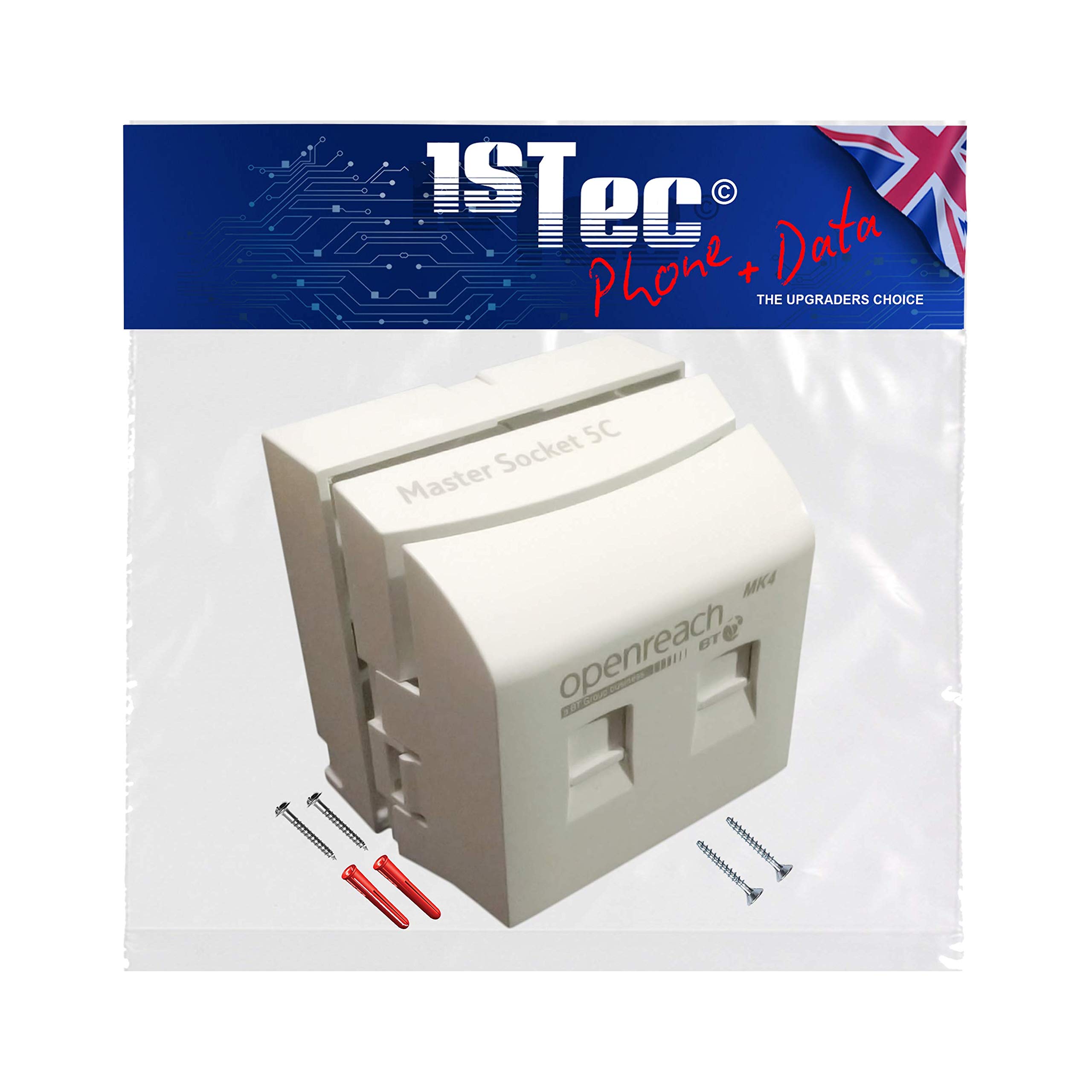 1STec BT Openreach NTE5C MK2 Master + MK4 Faceplate + Back Box - Combination Socket for Fibre Broadband + Filtered Telephone Main Line BT431a for Phone RJ11/RJ45 Data (5c Mark 2 + 4 + Surface Mount)
