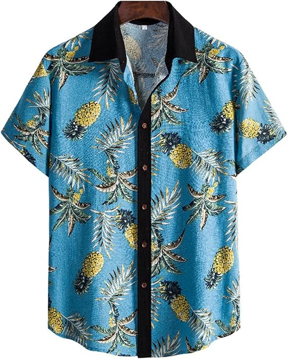 Amazon メンズ アロハシャツ カジュアルシャツ ハワイアン 和風 オシャレ 総柄 男性 半袖 かっこいい 夏 パイナップル プリント 前開き 折り襟 薄手 涼しい 速乾 汗染み防止 快適 通気 軽い 大きいサイズ 上着 男性用シャツ 花火大会 お祭り 海水浴 シャツ