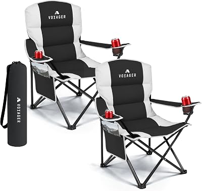Voyager Folding Camping Chairs 2 Pack with Cooler Bag Lightweight 600D