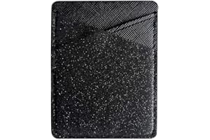 lenoup Bling Bling PU Leather Stick on Cell Phone Wallet,Sparkly Cell Phone Card Holder Phone Pocket for Credit Card, Business Card ID and Keys(Black)
