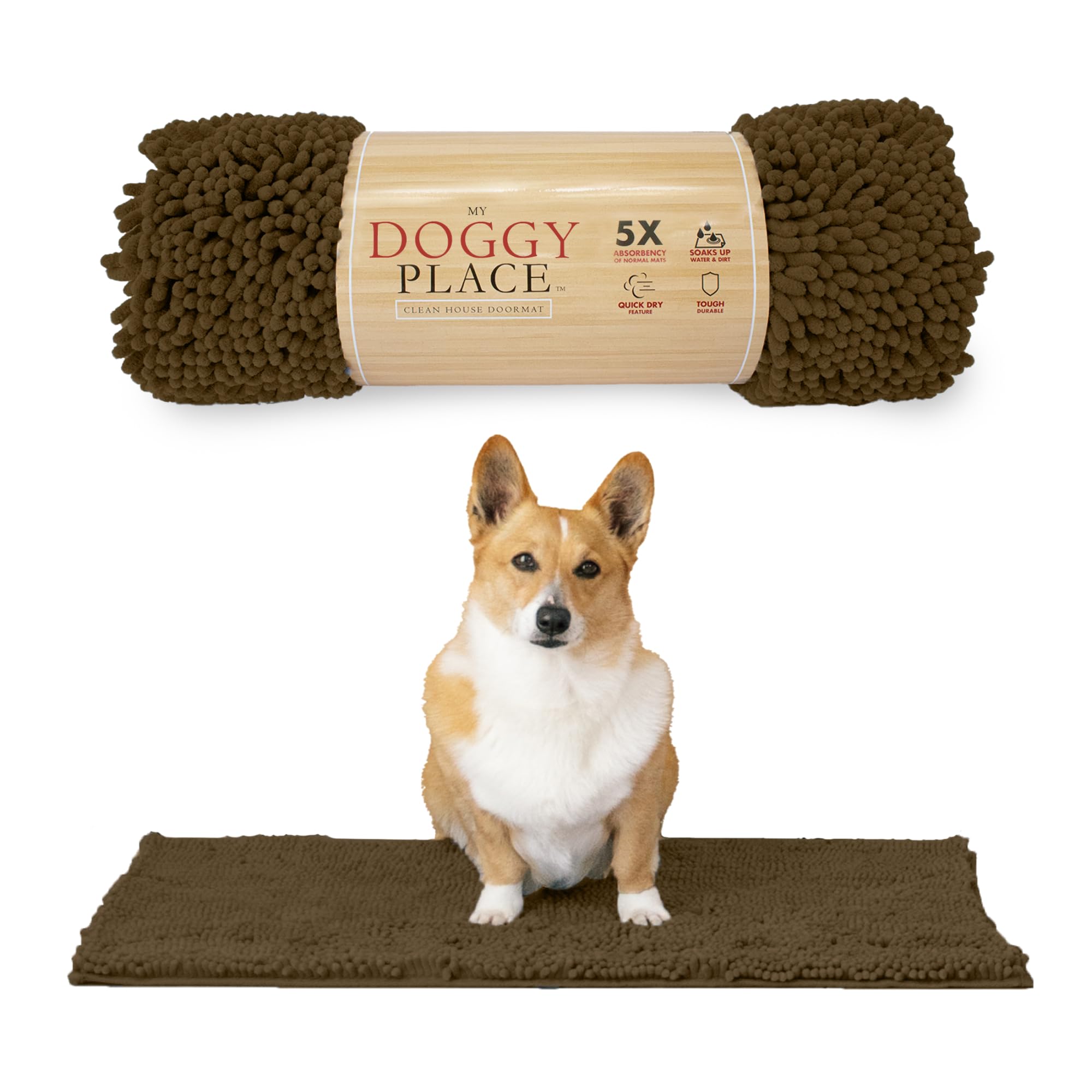 My Doggy Place Microfibre Dog Mat, Super Absorbent, Durable, Quick Dry, Washable, Anti Mud, Keeps Your House Clean (Brown, Medium) - 78,7 x 50.8 cm
