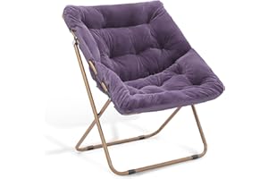 Athena Collection Saucer Chair for Adult, Square Comfy Cozy Chair Folding Chair Faux Fur Metal Frame Foldable Reading Chair Accent Chair for Bed Room Living Room, Purple