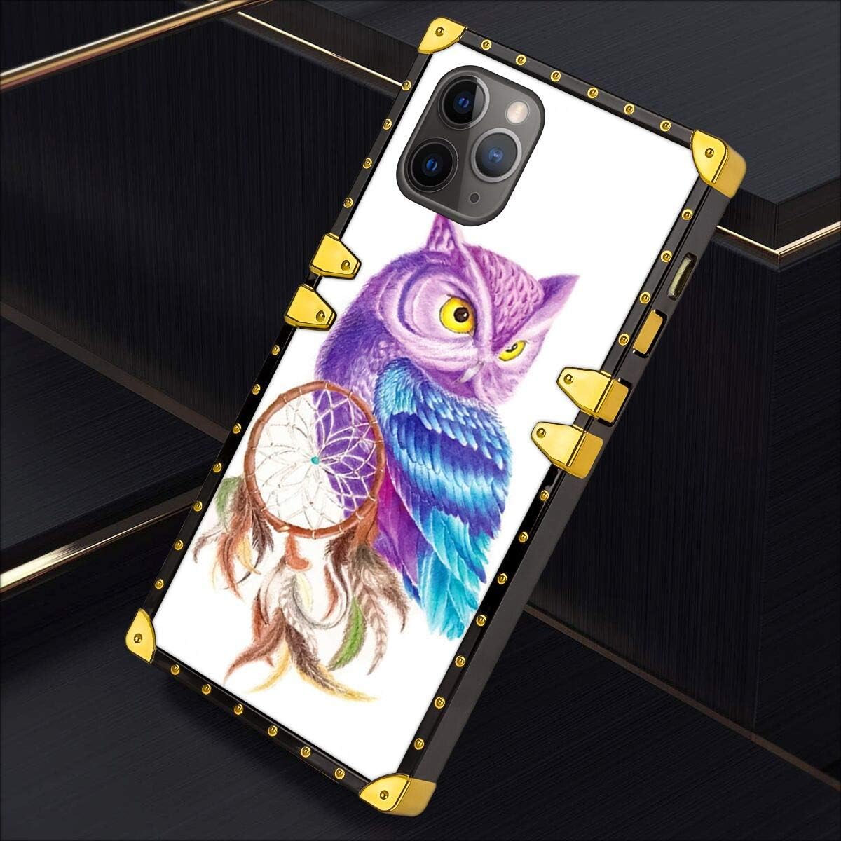 hfijgsj Square Case for iPhone 11 Pro Max 6.5 Inch 2019, Owl Dream Net Fashion Slim Soft Shockproof Design Metal Decorative Full Protective Phone Case