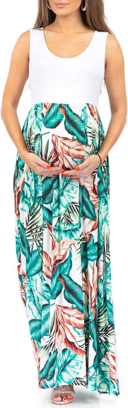 Sleeveless Ruched Color Block Maxi Maternity Dress for Baby Shower or Casual Wear at  Women’s Clothing store
