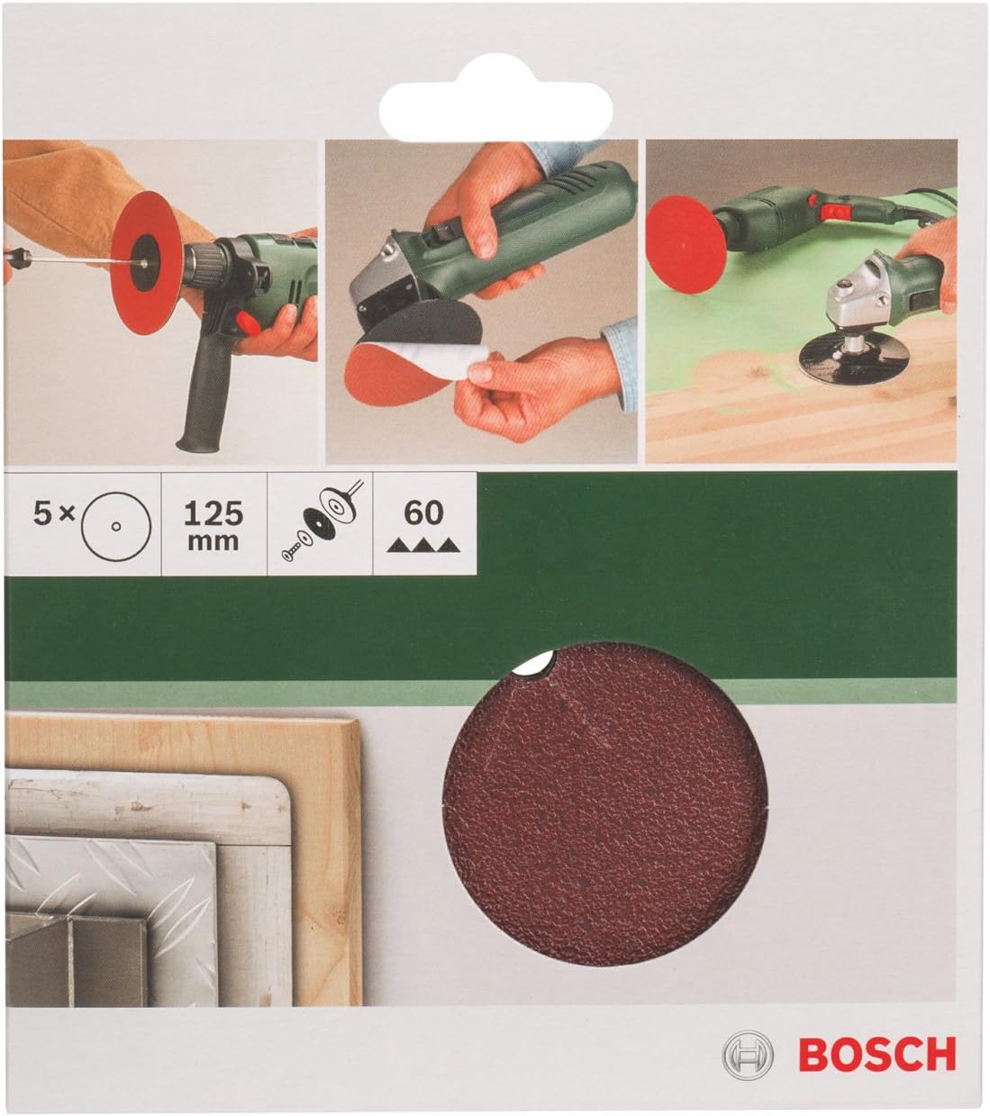 Bosch 2609256B49 DIY Paper Sanding Disc for Support Plate ø 125 mm G60 Unperforated Clamped (5), Red, Grain 60 - Image 3